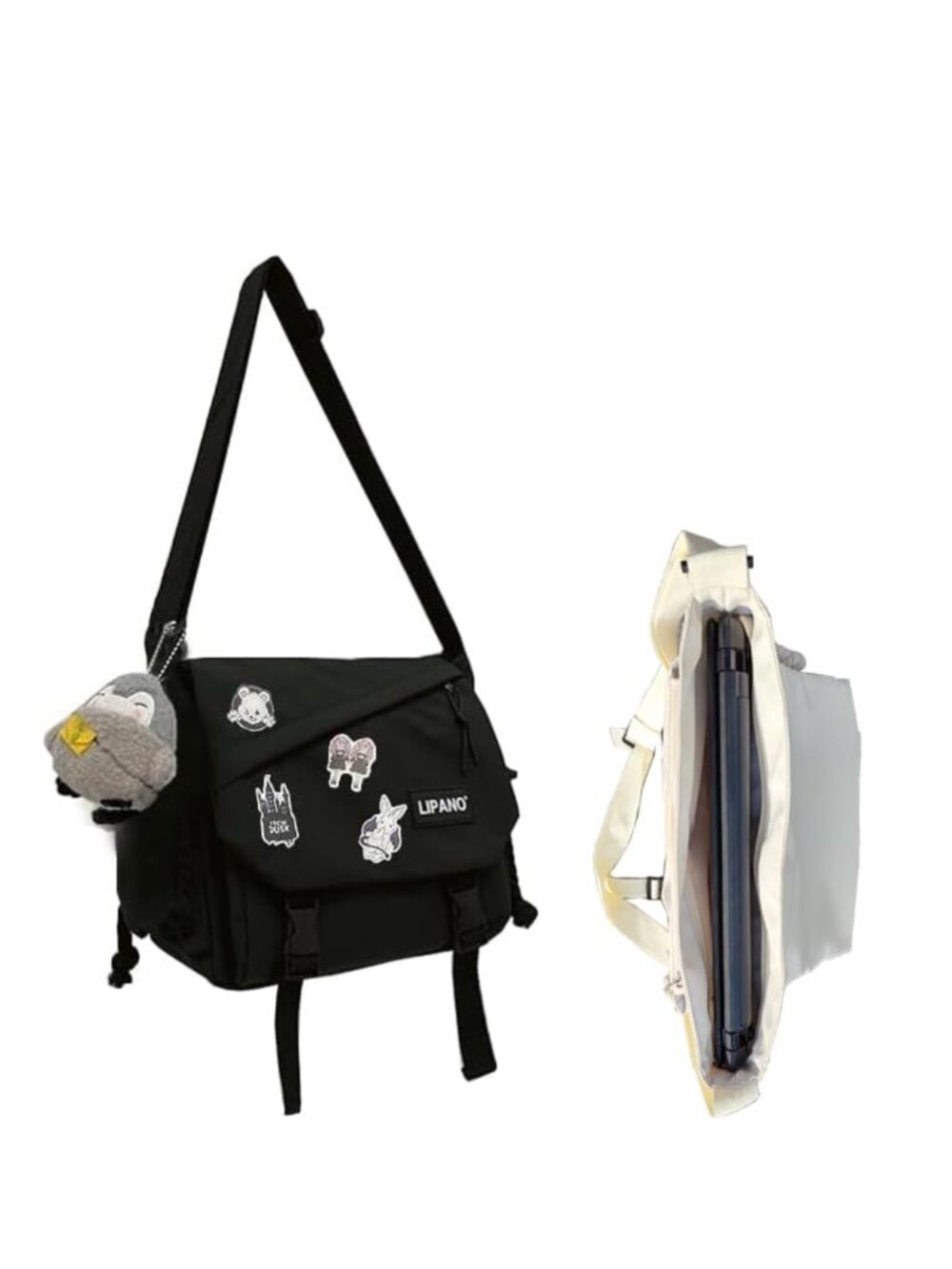 Unisex Nylon Laptop Messenger Bag Cute Crossbody Fits 15.6" with Pins Penguin
